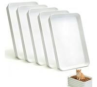 5 Pcs Large Size Open Cat Litter Tray Kitten Litter Pan White Stacked Plastic Cat Litter Box for Home, Pet Shops, Travelling, Picnicking (16.34 x 11.26 x 1.57 Inch/White)