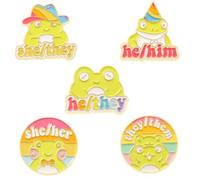 5 Pcs LGBT Pronouns Cute Frog Enamel Pins Brooch - Gender Identity Bulk Pins for Pride Parade or Daily Wear - They/Them She/Her He/Him, Alloy Steel, no gemstone