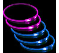 5 PCS light up dog collars for night, USB Rechargeable Flashing Collar for Night Safety, Adjustable, Waterproof, Bright Illuminated Collar for Dogs, One Size Fits All, Blue+Pink.
