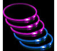 5 PCS Light up Dog Collars for Night, USB Rechargeable Flashing Collar for Night Safety, Adjustable, Waterproof, Bright Illuminated Collar for Dogs, One Size Fits All, Blue+Pink