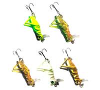 5 Pcs Luminous Artificial Fishing Lures Grasshopper Hard Bait | Freshwater Use, Bright Painted Finish, Extra Strong Hook, Plastic Build, Green Black Yellow Gold