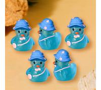 5 Pcs Luminous Mini Resin Ducks, Miniature Wearing Hat Backpack Ducks Figures, Glow in The Dark Ducks for Tabletop Landscape Dollhouse Garden DIY Crafts Cake Decor