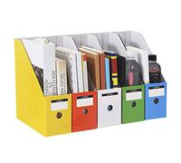 5 Pcs Magazine File Holder with Labels A4 Document Organizer Hard Cardboard Bulk Papers Stationery Storage Box Art Projects Books Divider Rack Desktop Files Filling Shelf for Home/Office/School Dorm