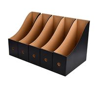 5 Pcs Magazine Files Holder, Desktop File Organizer with Labels, Cardboard File Rack, Foldable A4 Folder Holder, Magazine Storage Boxes for School Office Dormitory Home Files Storage (Black)