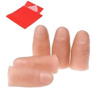 5 Pcs Magic Props Simulation Thumb, Disappearing Trick Fake Fingers, Soft Thumbs Tip Fingers Magic Tricks Tool With Red Silk Training Cloth, for Stage Show Close Up Vanish Appearing Finger Trick
