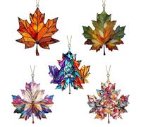 5 PCS Maple Leaf Stained Glass Window Hanging, Maple Leaf Ornament, Hanging Maple Leaf Decorations, Fall Decorations Maple Leaf, Window Wall Hanging Ornament for Fall Thanksgiving Festival Party