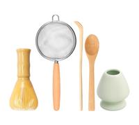 5 Pcs Matcha Kit Set with Wood Handle, Includes Whisk Holder Matcha Whisk Sifter Tea Scoop and Tea Spoon for Matchas Char Lovers