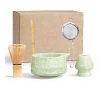 5 PCS Matcha Set Whisk and Bowl Kit, Matcha Tea Set Include Ceramic Bowl, Bamboo Spoon, Sifter, Bamboo Whisk and Holder, Matcha Making Kit for Traditional Japanese Tea Ceremony, Matcha Tea Set Gift