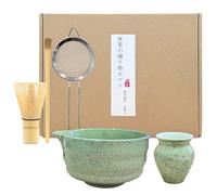 5 PCS Matcha Whisk Set, Japanese Matcha Ceremony Set in Matcha Green - Bamboo Chasen Whisk, Ceramic Tea Bowl, Scoop, Strainer and Matcha Whisk Holder - Handcrafted Japanese Tea Set for Matcha Lovers