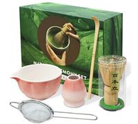 5 PCS Matcha Whisk Set, Pink Matcha Set Includes Bamboo Chasen Whisk, Ceramic Tea Bowl, Scoop, Strainer and Matcha Whisk Holder, Japanese Matcha Kit for Matcha Lovers