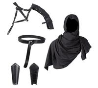 5 Pcs Medieval Knight Costume for Men, Renaissance Black Knight Cosplay Accessories including Leather Belt, Half Shoulder Cape, Scarf, and Buckle Bracers, Retro Gear for Halloween and Festivals