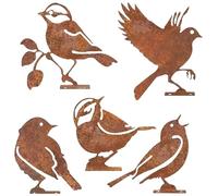 5 Pcs Metal Bird Garden Ornaments,Fence Toppers Rusty Birds Garden Decorations, Garden Fence Decorations, Metal Garden Ornaments, Fence Decorations Outdoor,Bird Silhouette with Screws