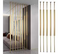 5 Pcs Metal Frame Room Divider Customizable Wall Partition with Wooden Slats Floor to Ceiling Separator for Living Room Bedroom Office (Gold 180cm 5.9ft)