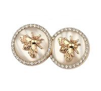 5 Pcs Metal Rhinestone Honey Bee Botton Round Shape Button for Sewing DIY Crafts Jewelry Making (Golden White, 23mm)