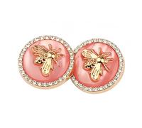 5 Pcs Metal Rhinestone Honey Bee Botton Round Shape Button for Sewing DIY Crafts Jewelry Making (Golden Pink, 25mm)