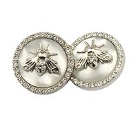 5 Pcs Metal Rhinestone Honey Bee Botton Round Shape Button for Sewing DIY Crafts Jewelry Making (Silver White, 25mm)