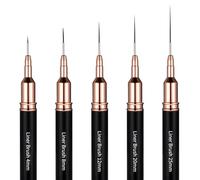 5 PCS Metallic Nail Art Liner Brush Set, Black UV Gel Polish Painting Tools for Long Lines, Thin Details, Fine Drawing, Sizes 4/8/12/20/25mm