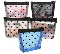 5 Pcs Mini Cosmetic Bags - Heart Print Mini Zipper Mesh Bags, Lipstick Organizer, Mesh Makeup Bag for Women, Perfect for Cosmetic