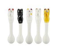 5 PCS Mini Cute Ceramic Cat Spoon Hangable Tea Spoon Coffee Spoon Sugar Spoon Cartoon Animals Hanging Spoons for Tableware Multi-Functional Kitchen Tools