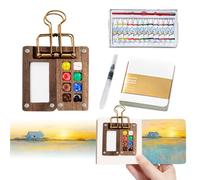 5 Pcs Mini Portable Watercolor Palette - 8 Grids Travel Watercolour Paint Set, Portable Travel Painting Set, Magnetic Lid Foldable Wooden Palette, Sketchbook Brush Watercolour for Painting Lovers