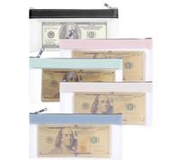 5 Pcs Money Bags with Zipper, PVC Money Wallet for Cash Saving, Coin Bags for Bank Deposits, Travel Essentials and School Supplies Organization