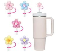 5 Pcs Multi Color Straw Cover Reusable Silicone Flowers Straw Covers 10mm Dust-Proof Straw Topper Flowers Straw Covers for Stanley Cup Food Grade Straw Toppers for Stanley Cups Straw Accessories