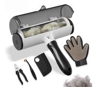 5 Pcs Multifunctional Kit Roller Pet Hair Remover Reusable Lint Roller , Applicator Brush, Nail Clipper, Scraper, Deshedding Glove for Cat & Dog Hair on Furniture, Couch, Carpet, Car, Rugs & Bedding