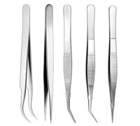 5 Pcs Multipurpose Stainless Steel Tweezers, Non-Slip Round Tips & Curved Pointed Tweezers for Crafting Cooking Repairing Baking Grilling Sewing Model Tweezer Tongs(5 Length)