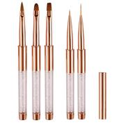 5 Pcs Nail Art Brush Set, Rose Gold Rhinestone Handles, Gel Polish Liner Drawing Brushes, Flat and Round Head Acrylic Brushes, for Salon DIY Manicure, Detail Painting and 3D Design