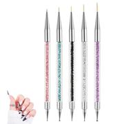 5 Pcs Nail Art Brushes, Doubel Ended Nail Art Brushes, Nails Dotting Painting Drawing Pens, Pull Line Painted Pen Nails Dotting Tools, Point Drill Drawing Painting Tools Set for Nail Art Design