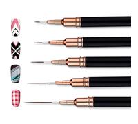 5 PCS Nail Art Brushes - Fine Liner Brush Set for Nail Art - Thin Detail Nail Brush for Gel Polish Painting, Striping & Drawing - Perfect for Long Lines & Nail Design (Black, 4/8/12/20/25mm)
