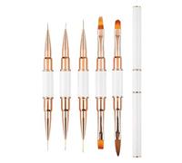 5 Pcs Nail Art Brushes Set Professional, Dual-ended Nail Art Brush,Thin Liner Pen, Acrylic Dust Brush, Fine Line Nail Art Painting Brush for Gel Polish DIY Nail Art Design white& Gold)
