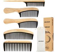 5 Pcs Natural Handmade Bamboo Comb Set for Women Men - Anti-Static Wide and Fine Tooth Combs for Long, Short, Thick, Thin, Wavy, Curly Hair - Hair Detangling (Natural + Black)