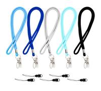 5 Pcs Neck Lanyards for ID Badges, Nylon Neck Strap Lanyard Round Cord with Swivel Metal Clips for Keys ID Cards, Colorful Grey Blue Green Black Office Lanyard for Employees (A)