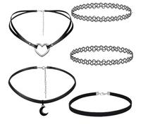5 PCS Necklaces Choker Set Gothic Boho Moon Necklace, Moon Necklaces for Women,Love Heart Choker Necklace Adjustable，Leather Cord Collar Necklace Jewelry for Women