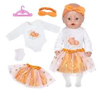 5 Pcs Orange Baby Doll Clothes for 14-18 Inch Doll, Sweet Doll Outfits Includes Bear Jumpsuit 1 Orange Tulle Skirt 1 Hairband 1 Socks 1 Hanger for 43 cm Dolls, 35-43cm Cute Doll Clothes for Girls