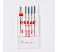 5 Pcs Organ Needles, Twin (80/2.0), Universal (80/12), (90/14), Jeans (90/14), Super Stretch (75/11), Assorted Sewing Machine Needles
