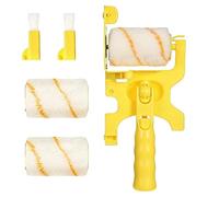 5 Pcs Paint Edger Tool for Walls, Handled Edger Paint Brush Kit with 2 Replaceable Rollers and 2 Brushes, Corner Painter Applicator for Trim and Ceilings, Yellow Shell