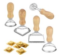 5 Pcs Pasta Maker Set, Ravioli Stamp Cutter Set with Pastry Wheel, Dumpling Press Cutters with Wooden Handle, Pasta Press Tools for Ravioli, Pierogi, Empanada, Cookie