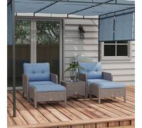 5 Pcs PE Rattan Garden Patio Furniture Set w/ Chair Stool Coffee Table Outsunny Blue One Size