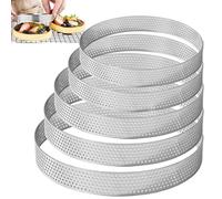 5 Pcs Perforated Tart Ring Set, Crumpet Rings Non Stick, 5 Different Sizes, Stainless Steel Pizza Baking Rings, Metal Circular Tart/Pastry Ring for Tarts Pastries Cakes Pizzas Muffins