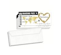 5 Pcs Personalised Boarding Pass Scratch Cards, Golden Surprise Holiday Reveal Tickets with Envelopes, Custom Travel Gift for Couples, Valentines Day Birthday,Gift for Him Her (Gold)