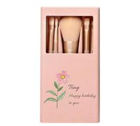 5 PCS Personalized Makeup Brush Set Mini Brushes with Mirror & Custom Printed Storage Box for Women Girls Portable Cosmetic Kit for Travel (Complexion)