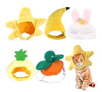 5 Pcs Pet Hats Set: Banana, Pineapple, Pumpkin, Rabbit, Starfish - Adjustable Soft Plush Hats for Small Pets & Cats