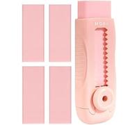 5 Pcs Pink Eraser - Soft Pink, Sliding Retractable, Push Pull with Plastic Sleeve, 4 Refill, School Office Home Writing Correction Supplies