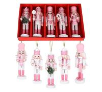 5 Pcs Pink Nutcracker Soldier,13 cm Christmas Wooden Mini Figures Soldier Nutcracker Puppet,Christmas Nutcracker Ornament,Wooden Nutcracker Soldiers Set for Xmas Tree Hanging Decor