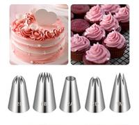 5 Pcs Piping Tips, 1M 2A 2D 2F 6B Stainless Steel Cake Tips Piping Kit Icing Tip Frosting Tip Cookie Decorating Supplies for Decorating Frosting Pastry DIY Cream Cupcakes Cookies (Sliver)