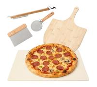 5 PCS Pizza Stone for Oven and Grill Set, Pizza Making Tools Including 15" Baking Stone, Pizza Peel, Pizza Cutter Wheel, Oven Brush, Scraper, for Pizza & Bread,Grill