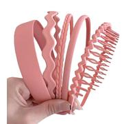 5 Pcs Plastic Plain Wide Headbands Skinny Hair Bands with Wavy Braided Non-Slip Teeth Comb Fashion Accessories for Women and Girls in Pink