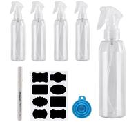5 Pcs Plastic Trigger Spray Bottle, 7oz/200 ml Transparent Reusable Mist Sprayers,Empty Spray Bottles for Plants, Cleaning, Pet Showering with Foldable Silicone Funnel, Marker Pen and Label Sticker